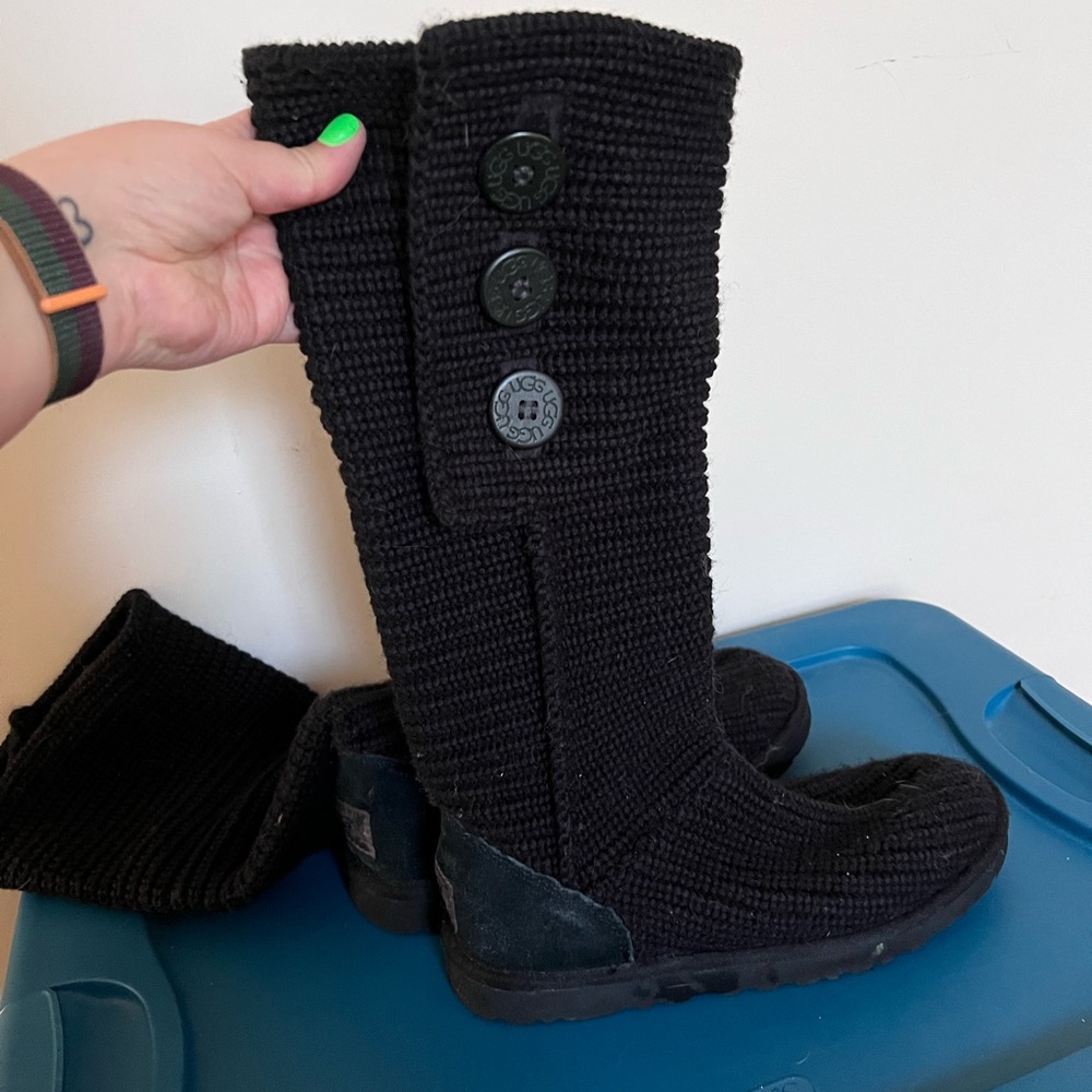 Ugg Black Fabric Fold over boots size 8
